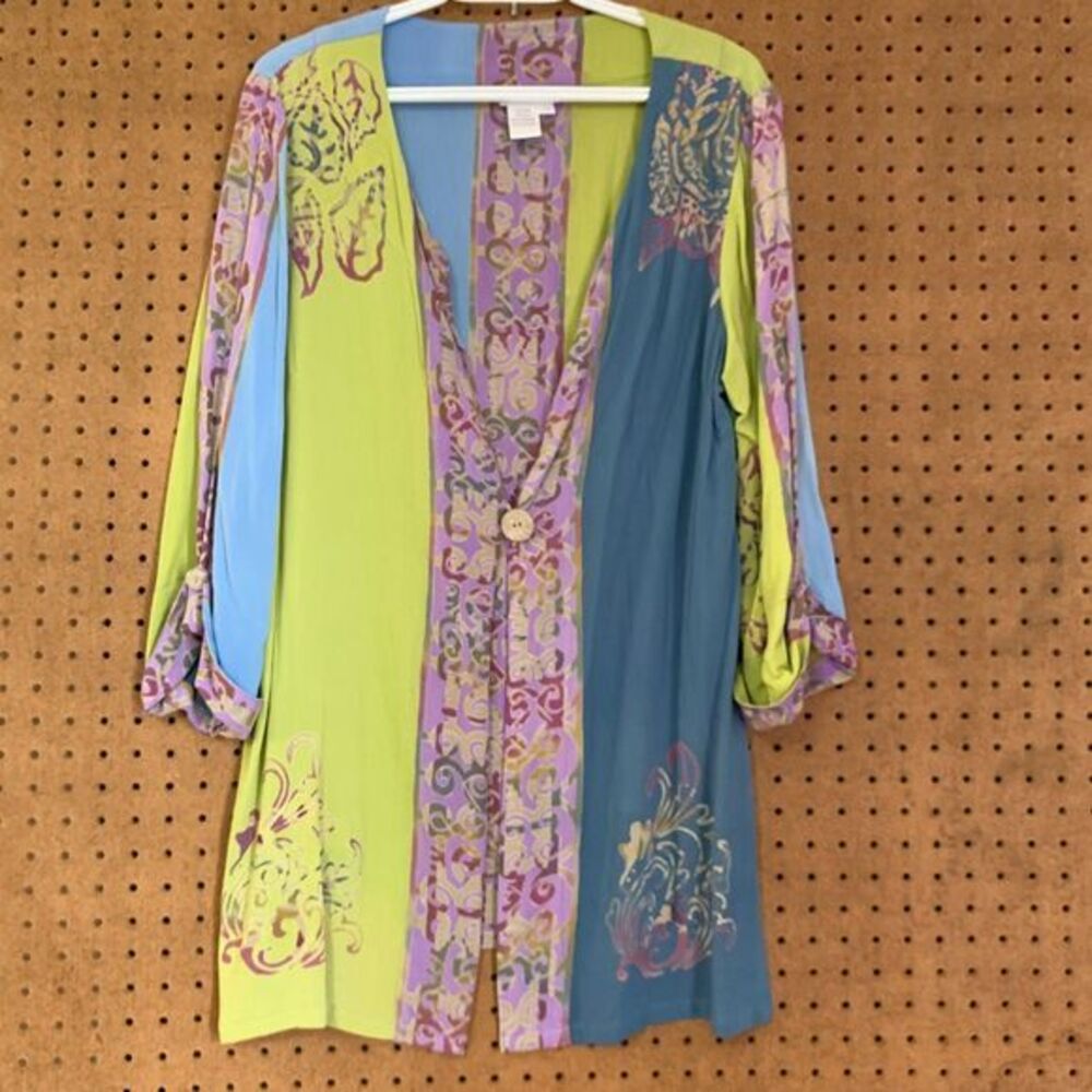 Soft Surroundings Jacket Cardigan Wrap Boho‎ Bohemian Artsy P Medium Muticolor